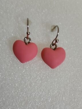 Hand Crafted Pink Heart Drop Earrings